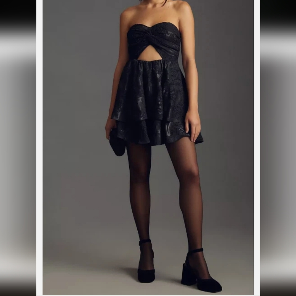 Bhanuni Jyoti Anthropologie Strapless Cutout Mini Black Dress Size 8 Whimsigoth